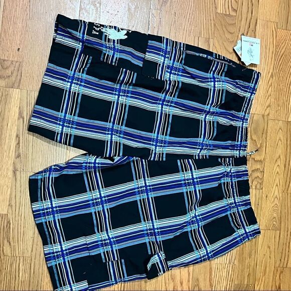 3X U.S. POLO ASSOCIATION board shorts plaid blue stretch waist band drawstring - Picture 3 of 6